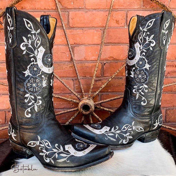 OLD GRINGO Swarovski Crystals Lucky Horseshoe Black Cowboy Western Boots 9.5 - Picture 3 of 12